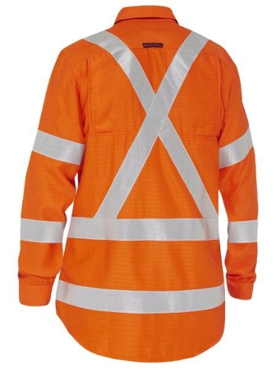 Picture of Bisley Ladies Apex 185 X Taped Biomotion Hi Vis FR Ripstop Vented Shirt