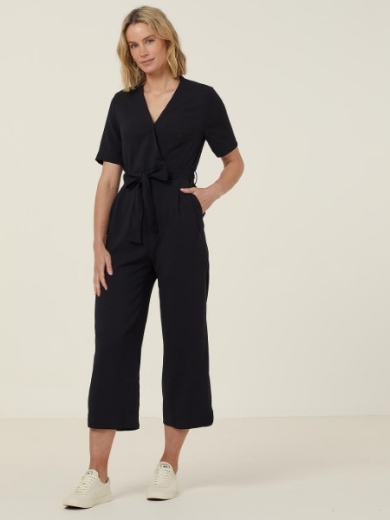Picture of NNT Ladies Georgette Heavy Stretch Short Sleeve Jumpsuit Black