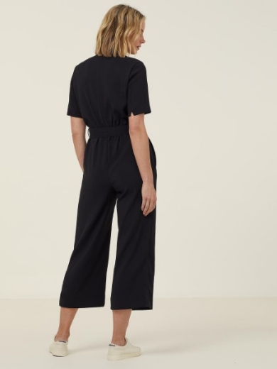 Picture of NNT Ladies Georgette Heavy Stretch Short Sleeve Jumpsuit Black