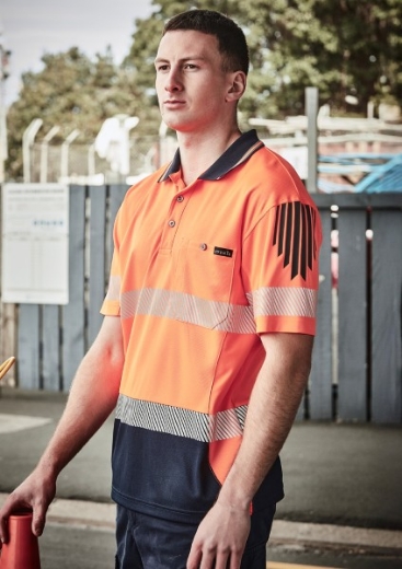 Picture of Syzmik Workwear Mens Hi Vis Flux Segmented Tape Short Sleeve Polo