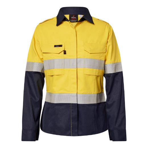 Picture of Flame Buster Ladies ARC Flash Shirt with Perforated Reflective Tape HRC 2 ATPV 8+ cal/cm2