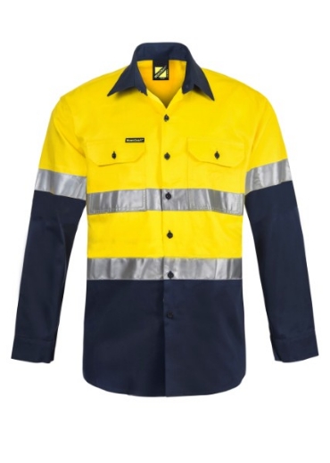 Picture of Cotton Drill Shirt Long Sleeve 2 Hoop Pattern Reflective Tape Yellow/Navy