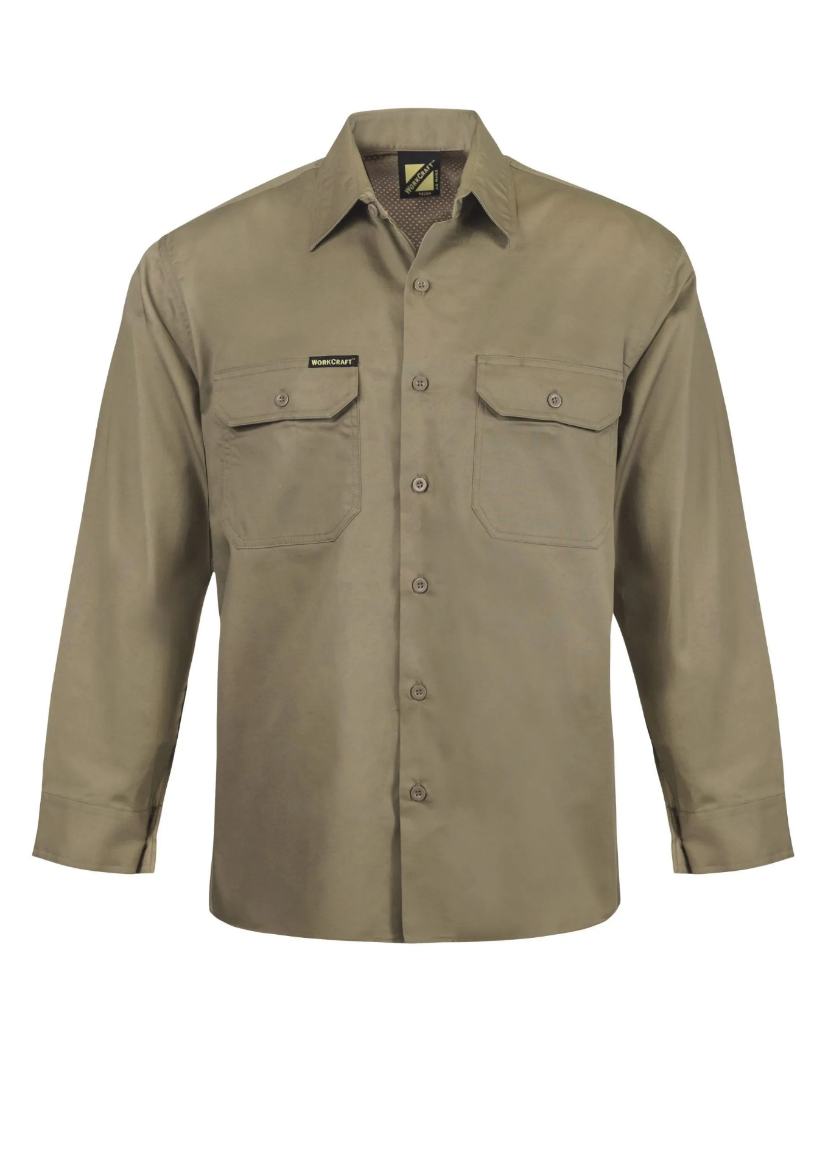 Picture of Workcraft Lightweight Cotton Drill Vented Work Shirt Long Sleeve
