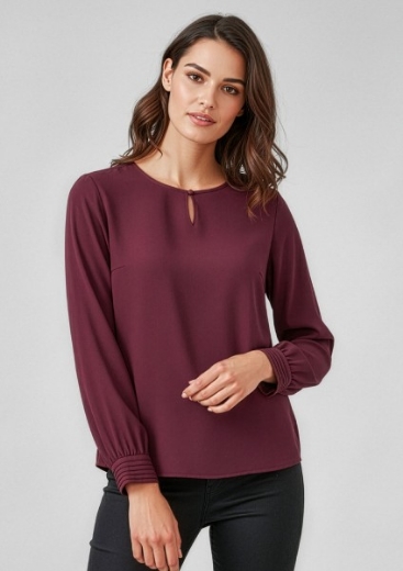Picture of Biz Corporates Ladies Evelyn Long Sleeve Key Hole Blouse