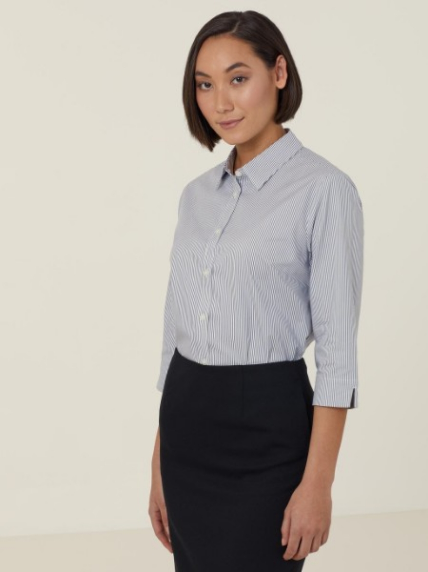 Picture of NNT Ladies Avignon Fine Block Stripe Stretch 3/4 Sleeve Shirt