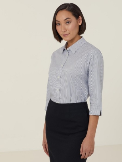 Picture of NNT Ladies Avignon Fine Block Stripe Stretch 3/4 Sleeve Shirt