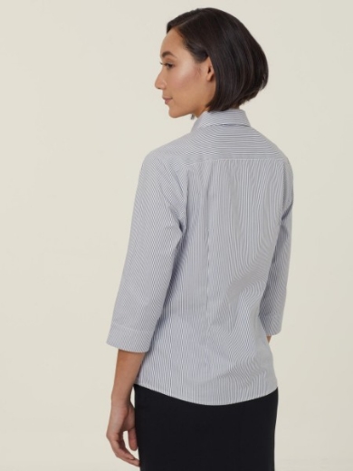 Picture of NNT Ladies Avignon Fine Block Stripe Stretch 3/4 Sleeve Shirt