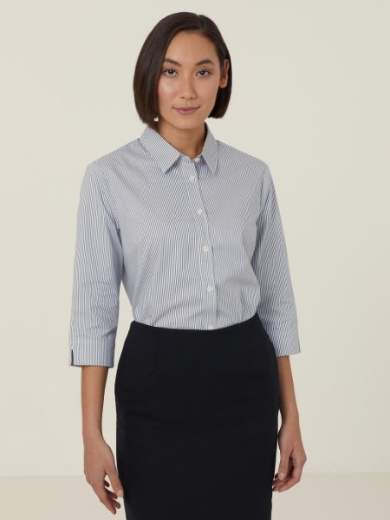 Picture of NNT Ladies Avignon Fine Block Stripe Stretch 3/4 Sleeve Shirt