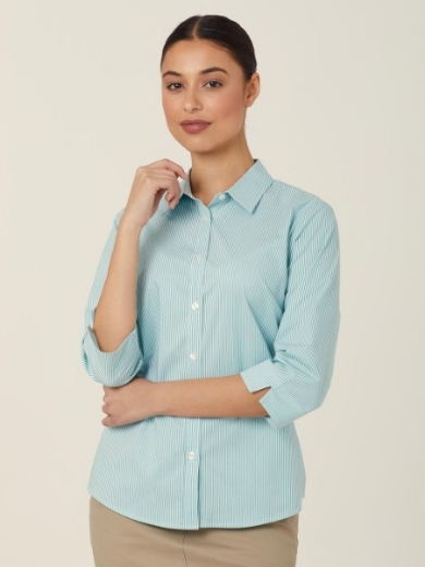 Picture of NNT Ladies Avignon Fine Block Stripe Stretch 3/4 Sleeve Shirt