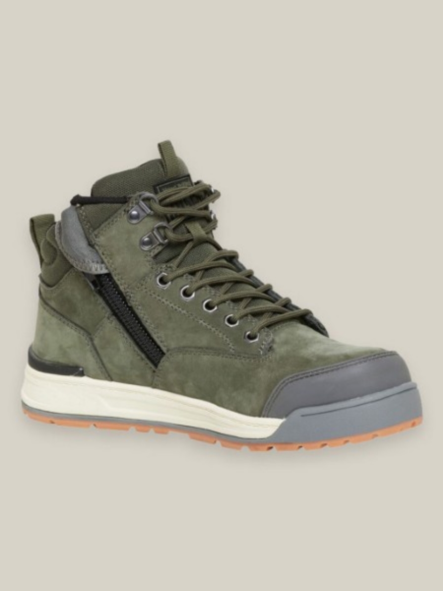 Picture of Hard Yakka 3056 Lace Up Zip Sided Steel Toe Safety Boot- Olive