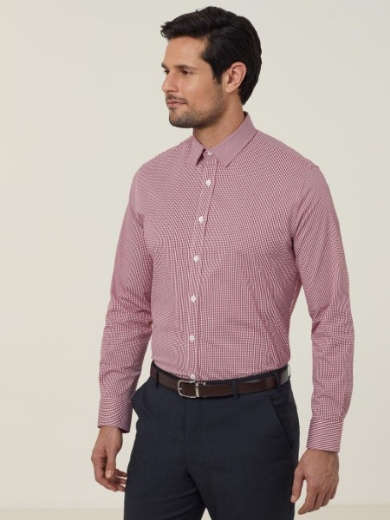 Picture of NNT Mens Avignon Gingham Check Stretch Long Sleeve Slim Shirt