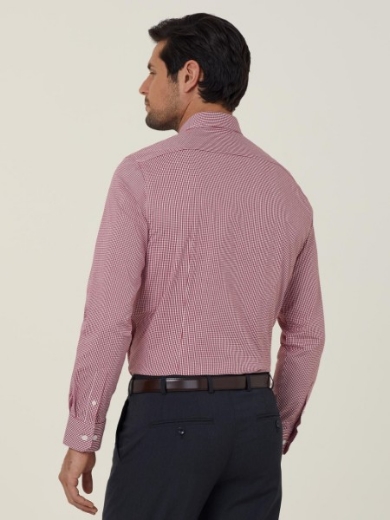 Picture of NNT Mens Avignon Gingham Check Stretch Long Sleeve Slim Shirt