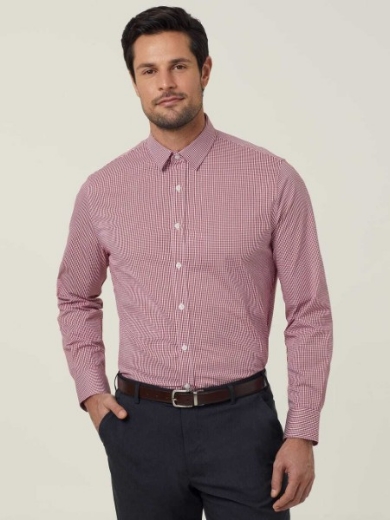 Picture of NNT Mens Avignon Gingham Check Stretch Long Sleeve Slim Shirt