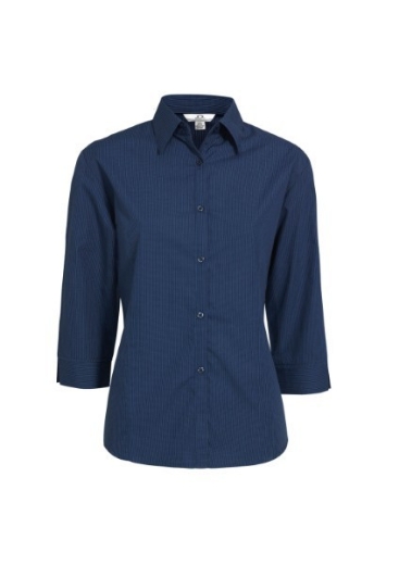 Picture of Biz Collection Ladies Micro Check Shirt 3/4 Sleeve 50% Cotton 50% Polyester