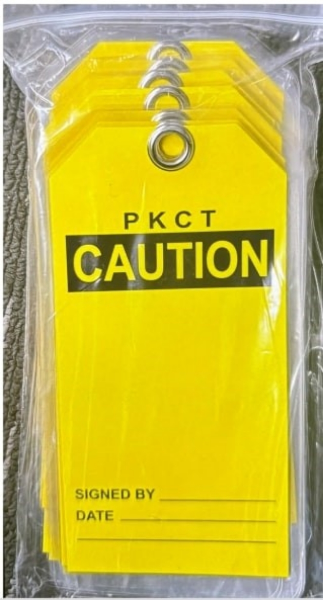 Picture of Custom Tags Weatherproof PKCT Caution Tags Laminated with 8mm Eyelet