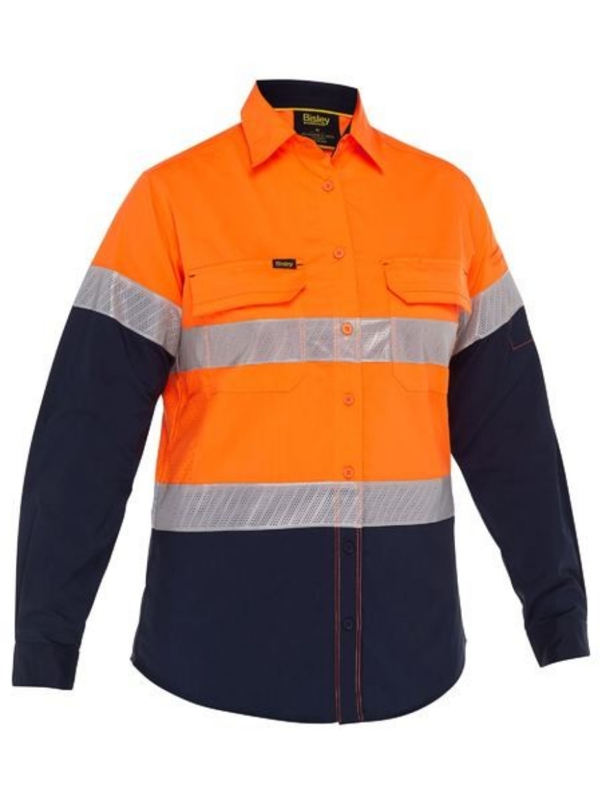 Picture of Bisley Ladies X Airflow Hi Vis Taped Stretch Ripstop Shirt