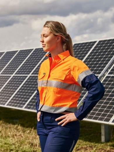 Picture of Bisley Ladies X Airflow Hi Vis Taped Stretch Ripstop Shirt