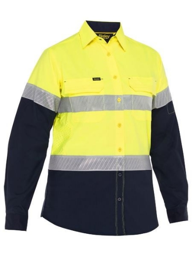 Picture of Bisley Ladies X Airflow Hi Vis Taped Stretch Ripstop Shirt
