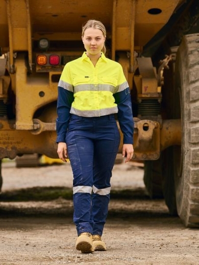 Picture of Bisley Ladies X Airflow Hi Vis Taped Stretch Ripstop Shirt