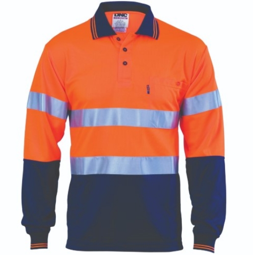 Picture of DNC Polo Shirt Long Sleeve Cool Breathe 100% Polyester Micromesh with Reflective Tape
