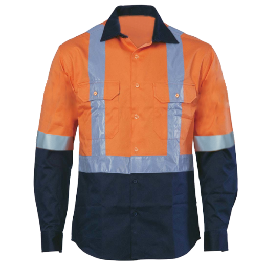 Picture of Cotton Drill Shirt Long Sleeve X Pattern Reflective Tape