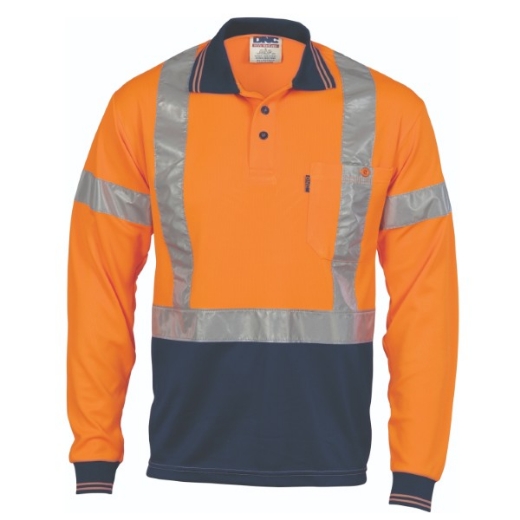 Picture of Polo Shirt Long Sleeve Polyester Micromesh with X Pattern Reflective Tape 2 Tone