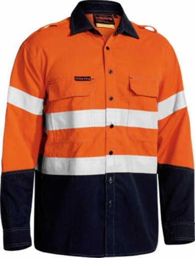 Picture of Bisley Flame Resistant Tencate Tecasafe Vented Shirt Long Sleeve 2 Hoop Pattern Reflective 238gsm HRC 2 ATPV 8-9