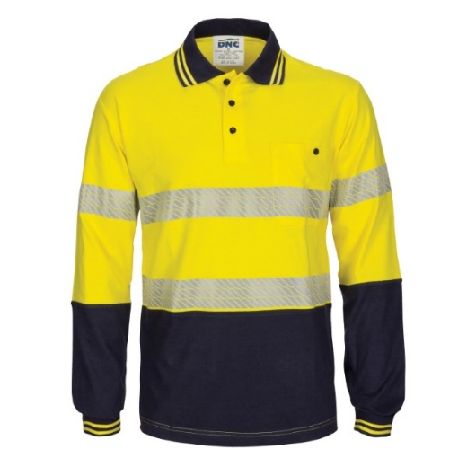 Picture of DNC Cotton Jersey Polo Shirt Long Sleeve with Segmented Reflective Tape