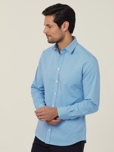 Picture of NNT Mens Avignon Gingham Check Stretch Long Sleeve Slim Shirt