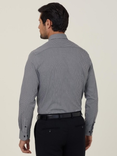 Picture of NNT Mens Avignon Gingham Check Stretch Long Sleeve Slim Shirt