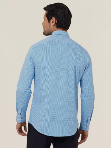 Picture of NNT Mens Avignon Gingham Check Stretch Long Sleeve Slim Shirt