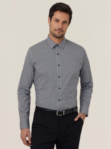 Picture of NNT Mens Avignon Gingham Check Stretch Long Sleeve Slim Shirt