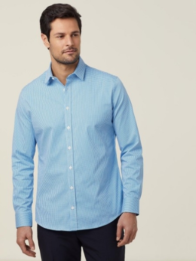 Picture of NNT Mens Avignon Gingham Check Stretch Long Sleeve Slim Shirt