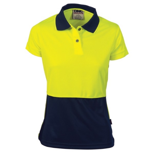 Picture of DNC Ladies Polo Short Sleeve Shirt 100% Polyester Micromesh 2 Tone