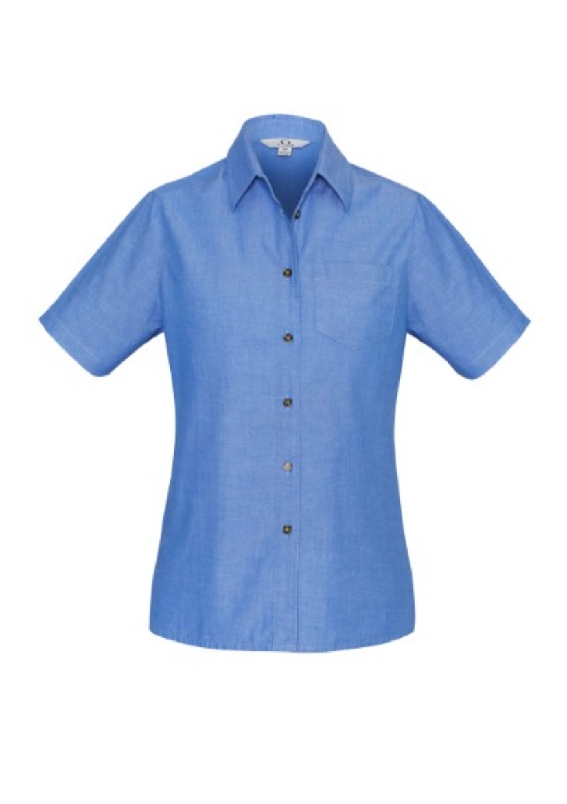 Picture of Biz Collection Ladies Blue Chambray Shirt Short Sleeve 100% cotton