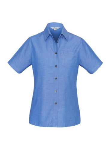 Picture of Biz Collection Ladies Blue Chambray Shirt Short Sleeve 100% cotton
