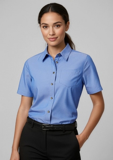 Picture of Biz Collection Ladies Blue Chambray Shirt Short Sleeve 100% cotton