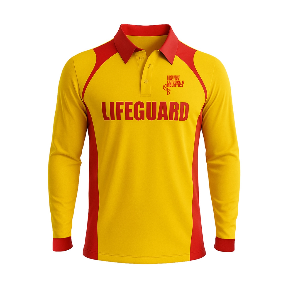 Picture of Polo Shirt Mens Long Sleeve Gold Body Red Panels