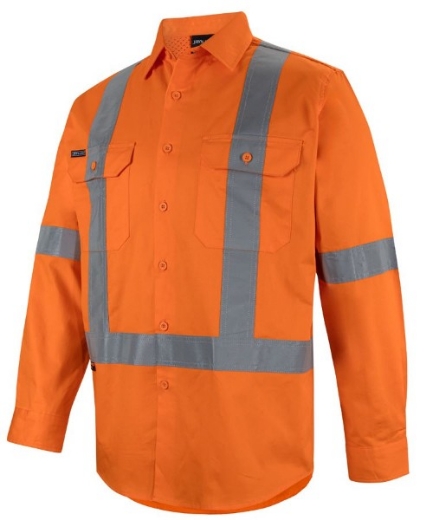 Picture of JB's Hi Vis Shirt Cotton Drill Long Sleeve Cross Back Orange