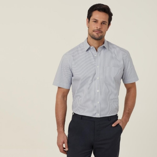 Picture of NNT Mens Avignon Fine Block Stripe Stretch Shirt Short Sleeve