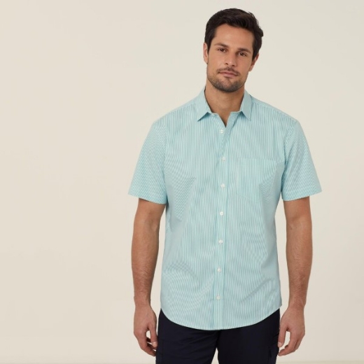 Picture of NNT Mens Avignon Fine Block Stripe Stretch Shirt Short Sleeve